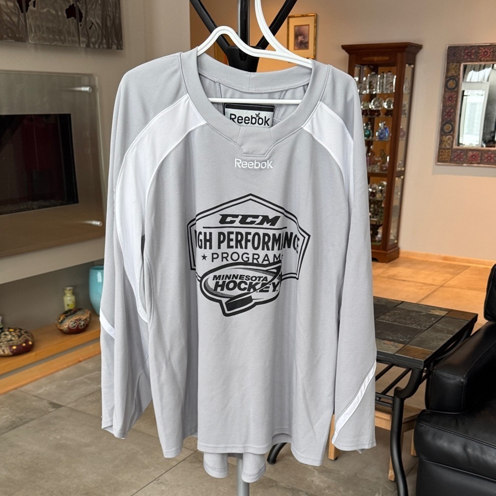 Reebok CCM Light Gray Long Sleeve Hockey Tee MN Hockey fits 3XL